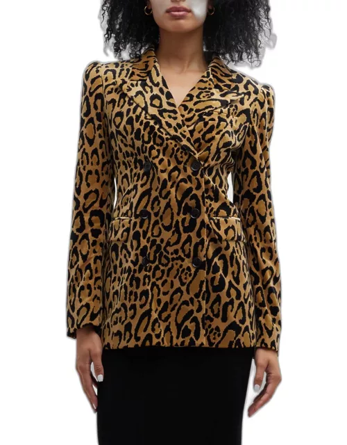 Leopard Velvet Double-Breasted Blazer
