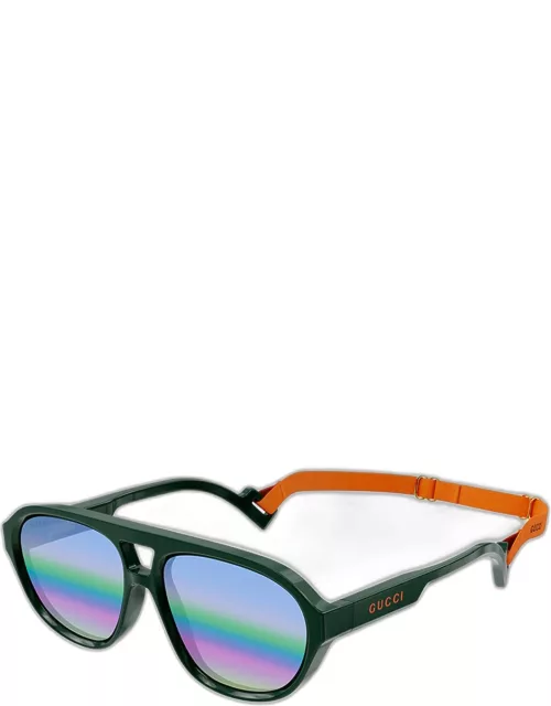 Men's Multi-Gradient Lens Sunglasses w/ Neck Strap