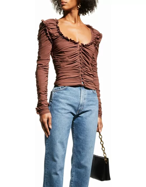 The Wharton Button-Front Ruched Crop Top