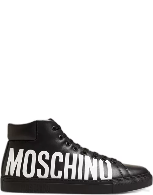 Men's High-Top Leather Logo Sneaker