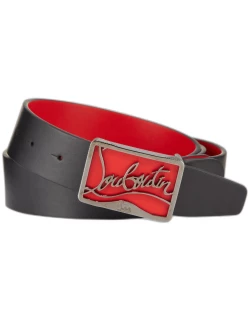 Men's Ricky Leather Belt w/ Brass Logo Buckle