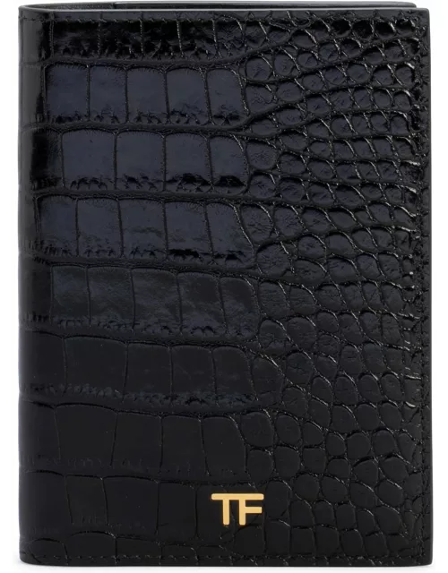 TF Passport Cover in Stamped Croc Leather