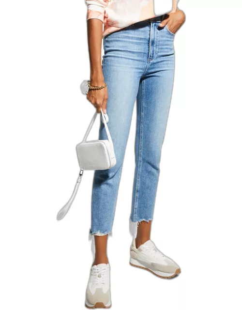 Cindy Cropped Straight Jeans with Shredded He
