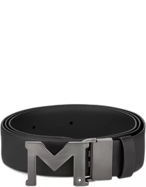 Men's M Buckle Black Leather Belt