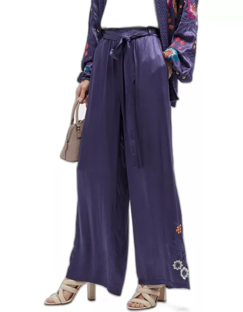 Didiana Floral-Embroidered Paperbag Pant