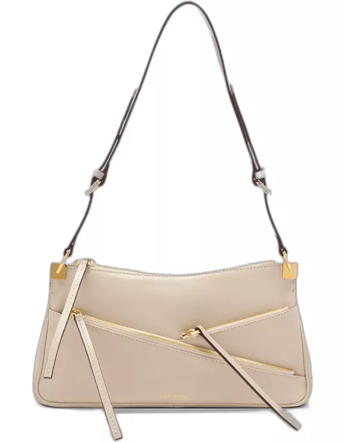 Three Zipped Leather Shoulder Bag