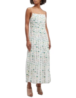 Pleated Cami Dress w/ Floral Print