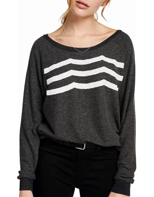 Waves Boat-Neck Long-Sleeve Pullover Top