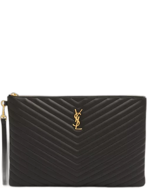YSL Monogram Large Pouch in Smooth Leather