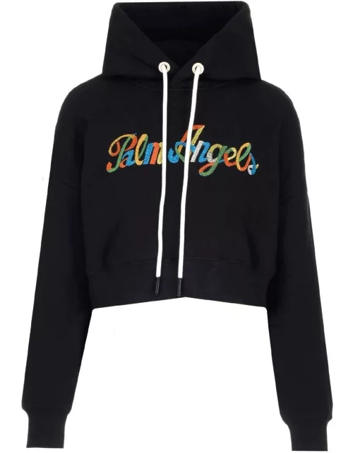 Palm Angels Logo Embroidered Cropped Hoodie