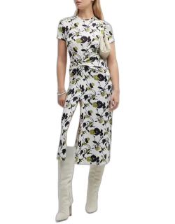Ira Printed Jersey Knotted Midi Dres