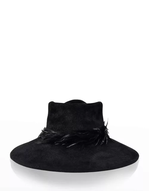 Merle Large-Brim Hackel Feather & Felt Fedora Hat