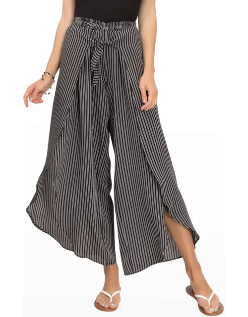 Deanne Striped Cotton Wide-Leg Slit Pant