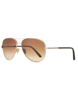 Clark Metal Aviator Sunglasses, Brown/Gold