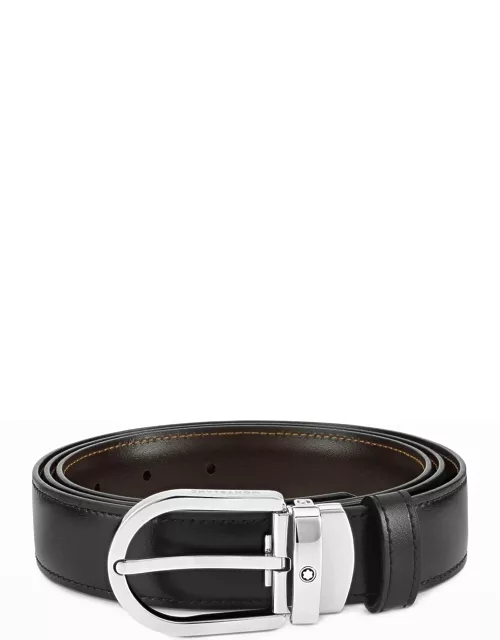 Men's Leather Horseshoe-Buckle Belt