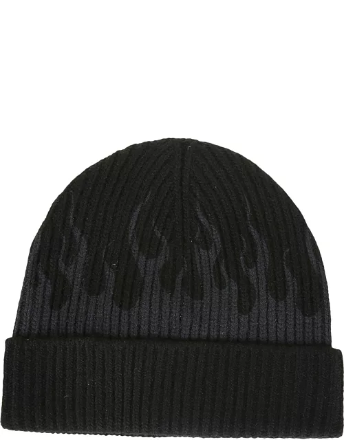 Vision of Super Black Black Beanie With Grey Flame