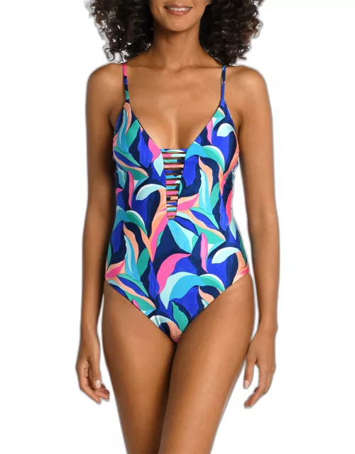 Reversible Painted Plunge Mio One-Piece Swimsuit