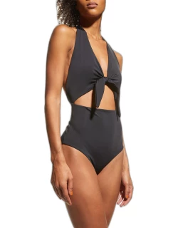 Maddy Tie-Front Cutout One-Piece Halter Swimsuit