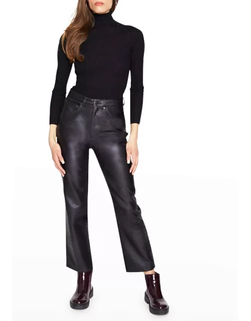 Faux Leather Straight Cropped Pant