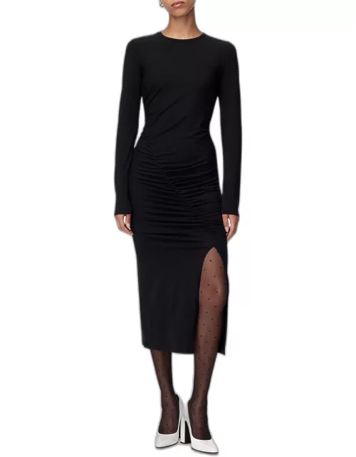 Ruched Long Sleeve Midi Dres