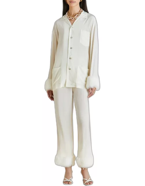 Casablanca Kiki Faux Fur Trim Pajama Set
