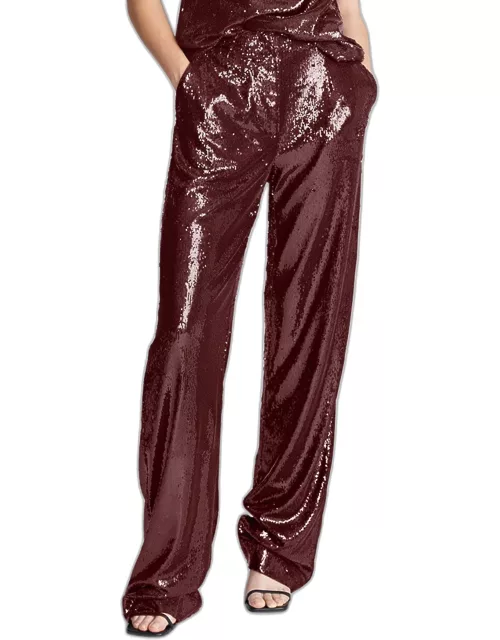 Kimberly Sequin-Embellished Straight-Leg Pant