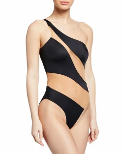 Snake Mesh One-Shoulder High-Cut One-Piece Swimsuit