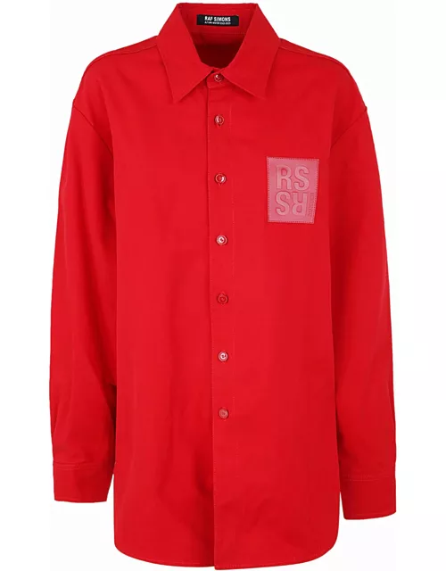 Raf Simons Straight Fit Denim Shirt With R Pin In Back