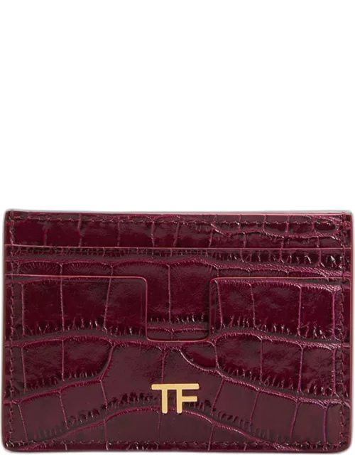 TF Card Holder in Stamped Croc Leather