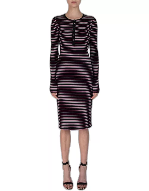 Long-Sleeve Striped Henley Dres