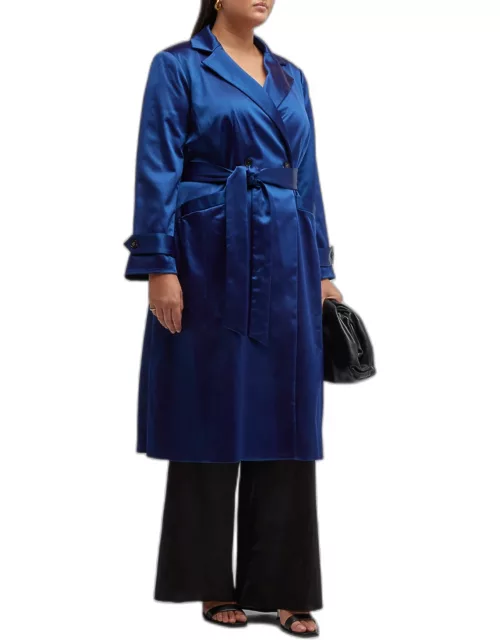 Caterina Belted Stretch Satin Trench Coat