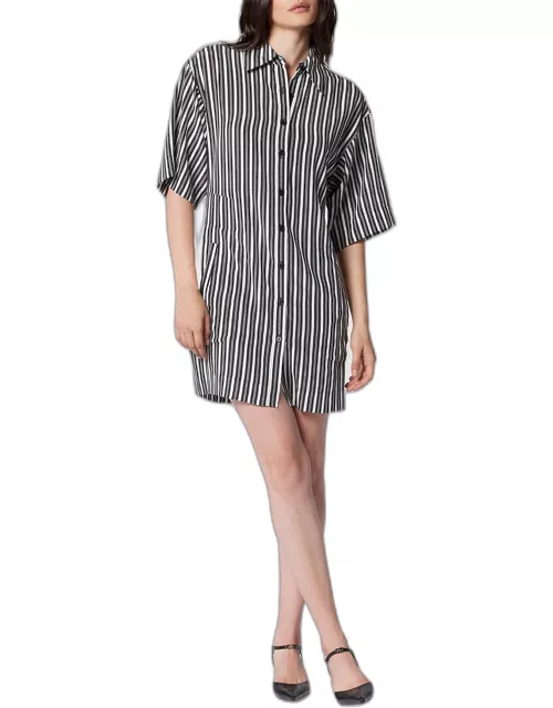 Etienna Striped Silk Button-Front Mini Shirtdres