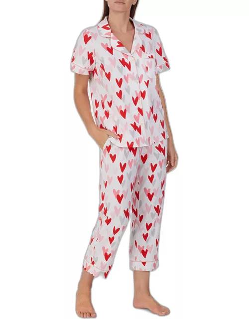 Cropped Heart-Print Pajama Set