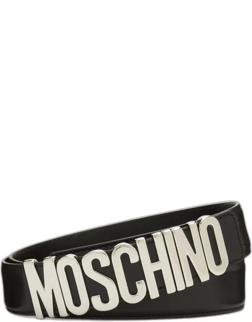 Men's Metal Logo Leather Belt