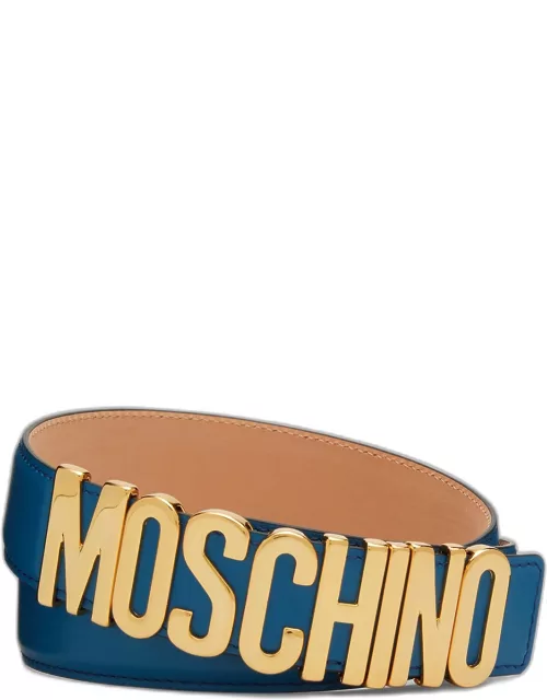 Men's Metal Logo Leather Belt