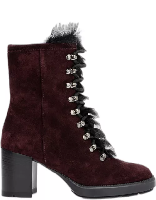 Irvina Suede Shearling Lace-Up Bootie