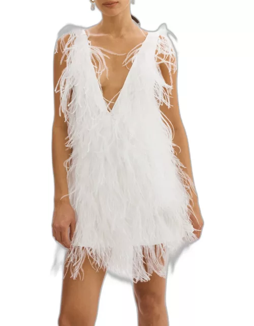 Alena Ostrich Feather V-Neck Mini Dres