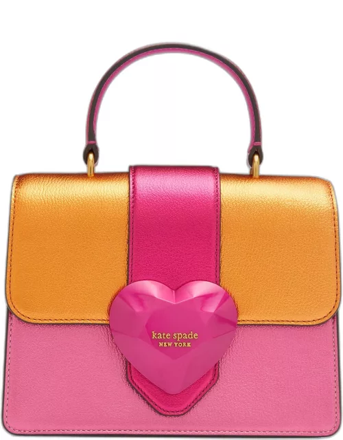 bijou mini heart colorblock metalic top-handle bag