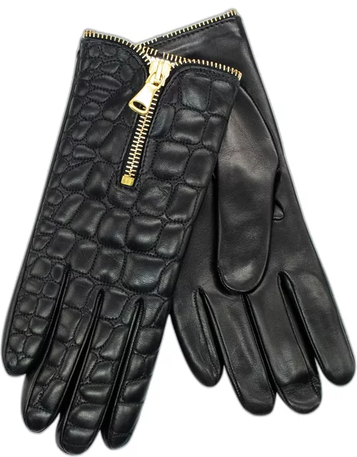 Croc-Embossed Nappa Leather & Cashmere Glove
