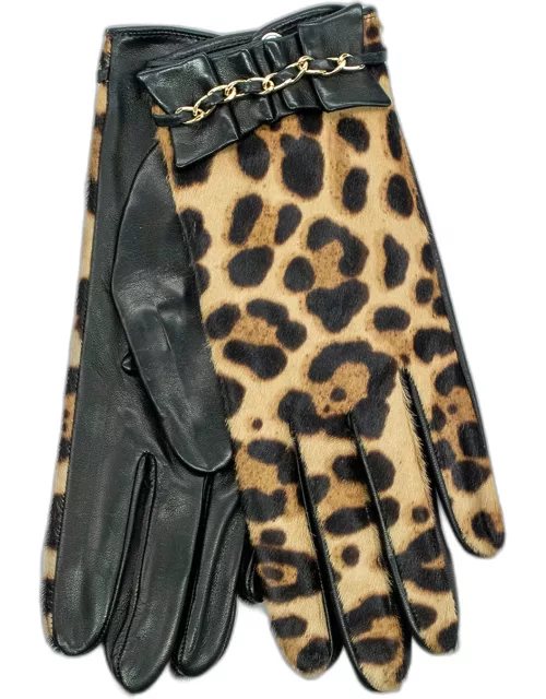 Ruffle Chain Leopard-Print Nappa Leather Glove