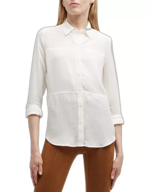 Washed Silk Paneled Button-Front Shirt