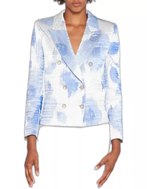 Floral-Jacquard Double-Breasted Blazer Jacket