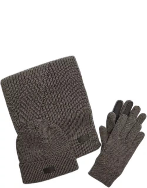 Men's Hat, Scarf and Gloves 3-Piece Knit Set