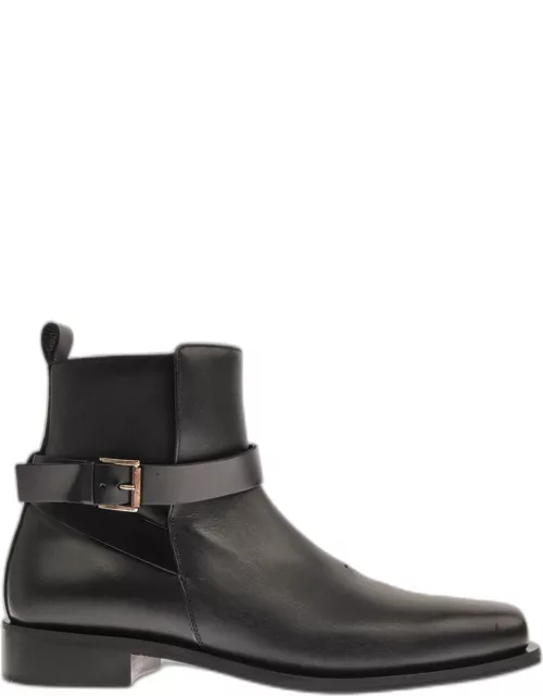 Men's Buckle Zip Leather Ankle Boot