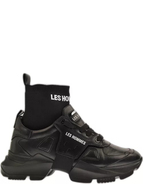 Men's Leather Chunky High-Top Sock Sneaker