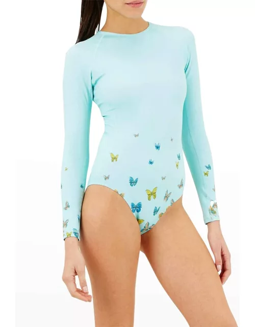 Butterfly Neoprene Rashguard One-Piece Swimsuit