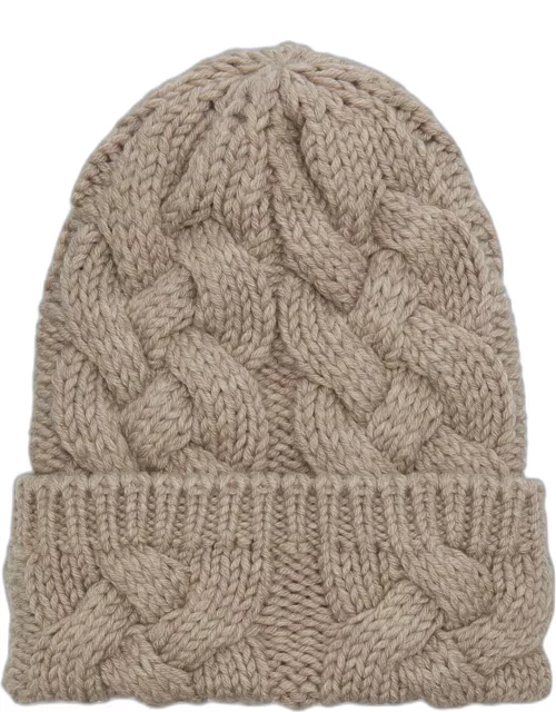 Cable Knit Cashmere-Wool Beanie