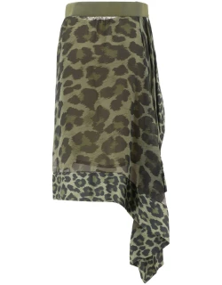 Sacai Asymmetric Leopard Print Midi Skirt