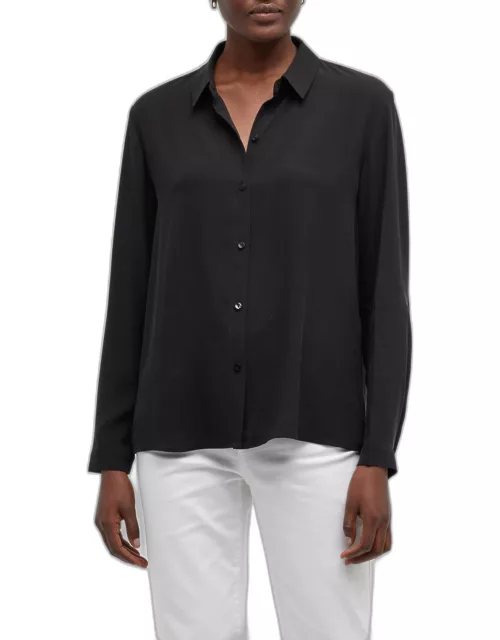Point-Collar Button-Down Silk Shirt