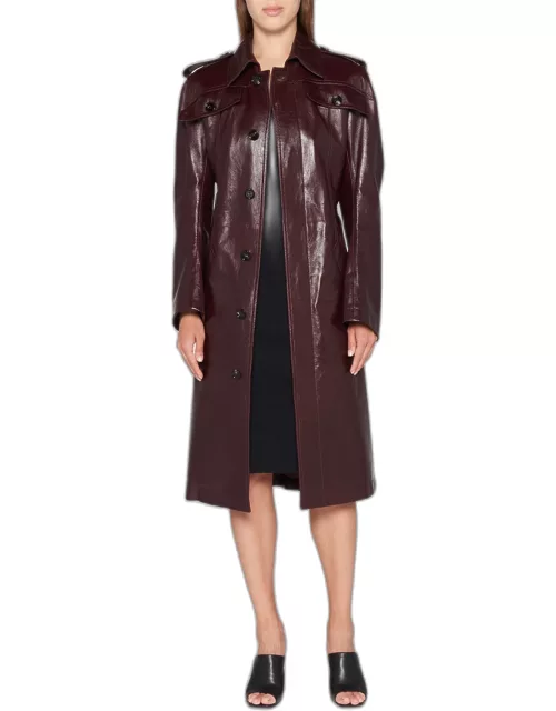Belted Shiny Leather Trench Coat